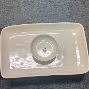 Rae Dunn DIP White Ceramic Serving Platter with Matching Dip Bowl